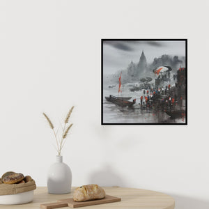 In-situ view of Ashif Hossain's 'Banaras Ghat 3' painting in a room