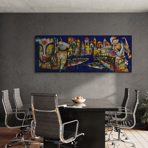 In-situ view of Anupam Pal's 'Banaras Ghat 4' painting in a room
