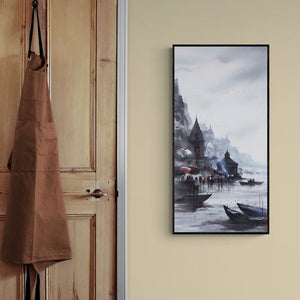 In-situ view of Ashif Hossain's 'Banaras Ghat 49' painting in a room