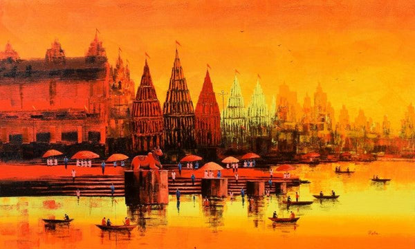 Banaras Ghat 58 Painting by Reba Mandal | ArtZolo.com