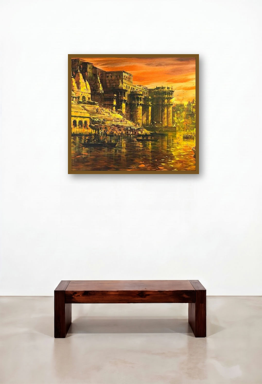Banaras Ghat 61 (Eternal Varanasi) by artist Sandeep Chhatraband displayed in a Boutique Hotel Style Lounge