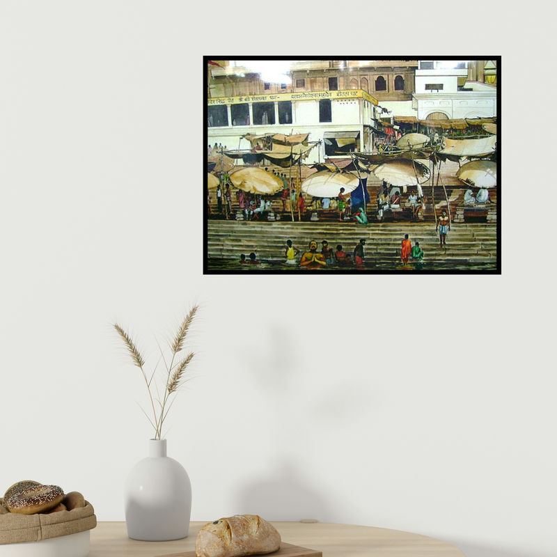 In-situ view of Bijay Biswaal's 'Banaras Ghat (Untitled)' painting in a room