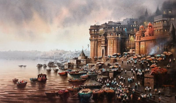 Banaras Ghat painting by Nanasaheb Yeole