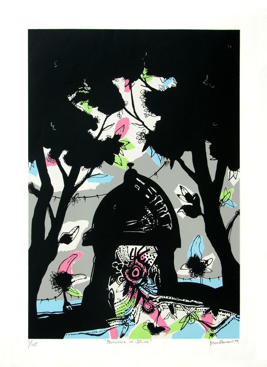 Cityscape serigraphs painting titled 'Banaras In Black', 27x20 inches, by artist Manu Parekh on Paper