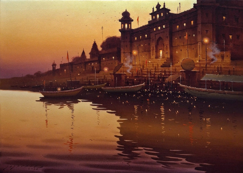 'Banaras Series 11' religious acrylic painting by artist Siddharth Gavade, 20x28 inch, on canvas