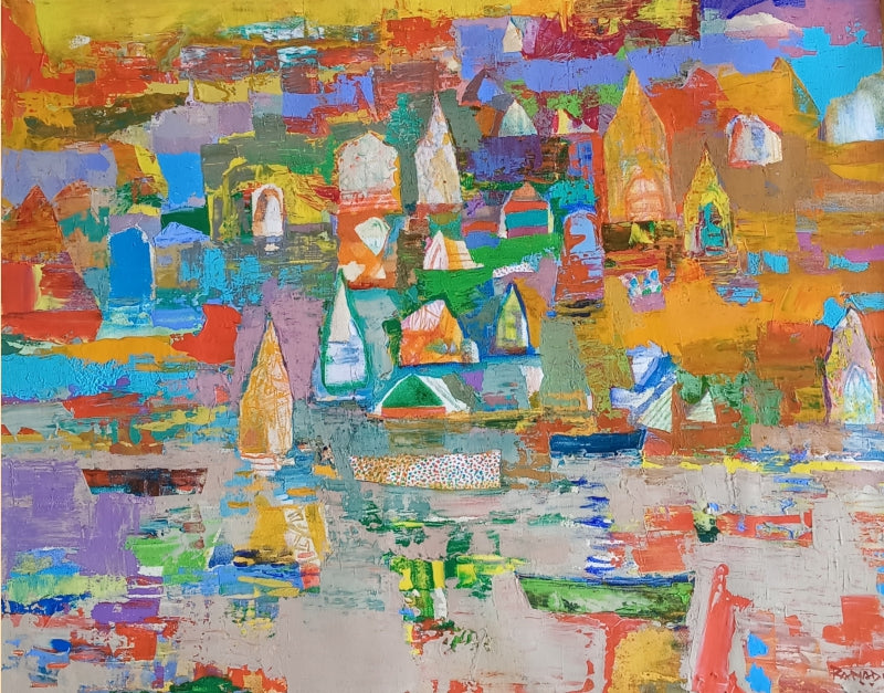 Banaras Series 2' religious acrylic painting by artist Ranadip Mukherjee, 24x30 inch, on canvas