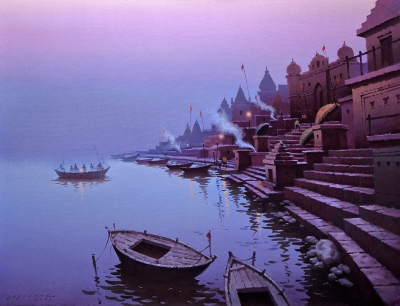 'Banaras Series 3' religious acrylic painting by artist Siddharth Gavade, 26x34 inch, on canvas