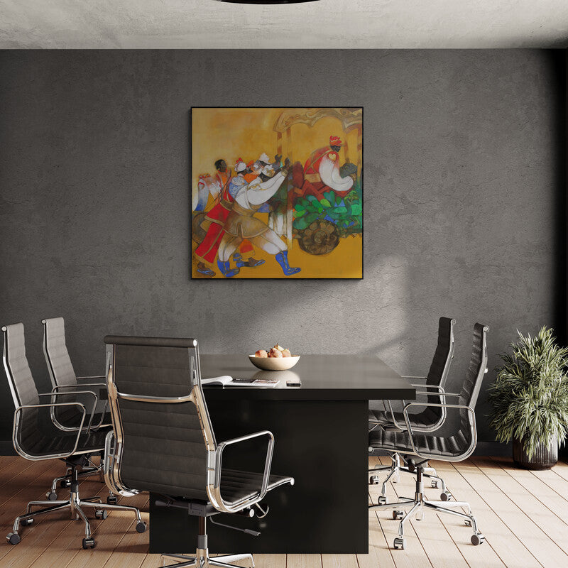 In-situ view of Chandramohan Kulkarni's 'Bandwallah 2 (Divine Journey)' painting in a room