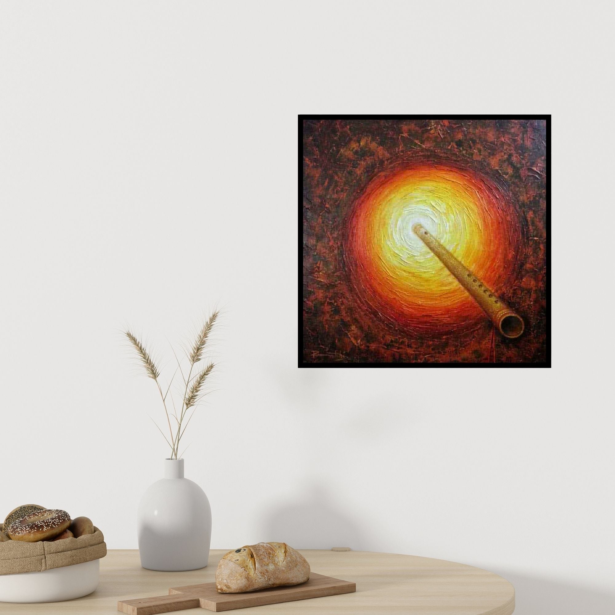 In-situ view of Rakhi Baid's 'Bansi (Cosmic Melody)' painting in a room