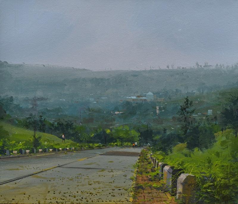 Landscape acrylic painting titled 'Barki', 18x18 inches, by artist Mangesh Shinde on Canvas