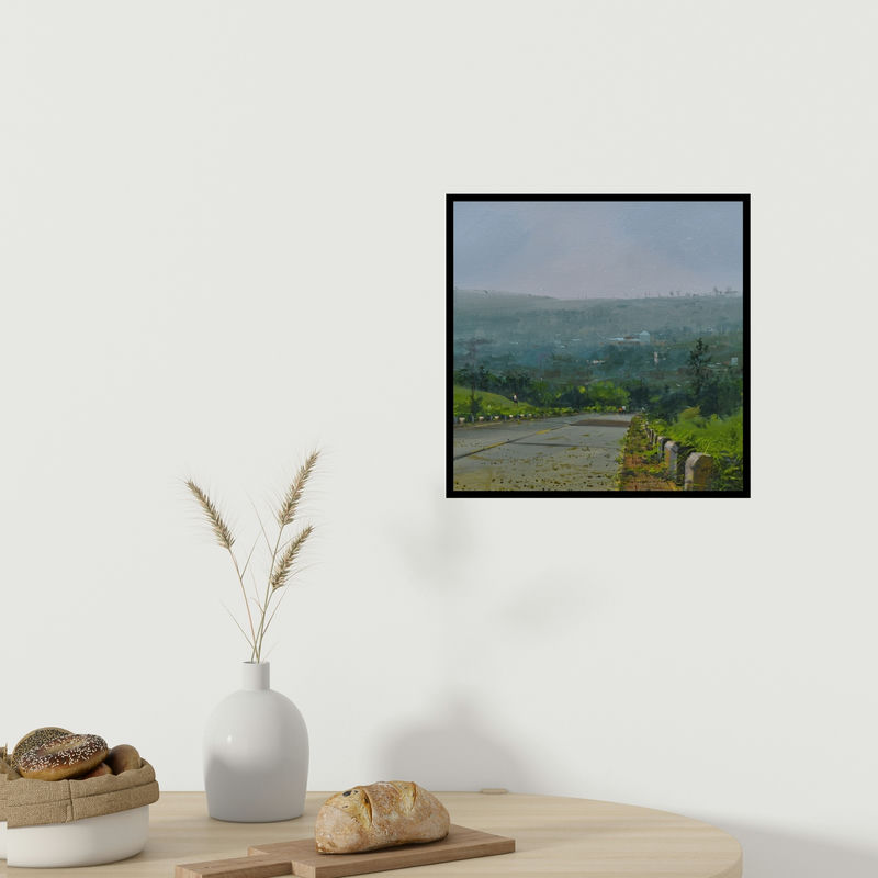 In-situ view of Mangesh Shinde's 'Barki (A Misty Morning)' painting in a room