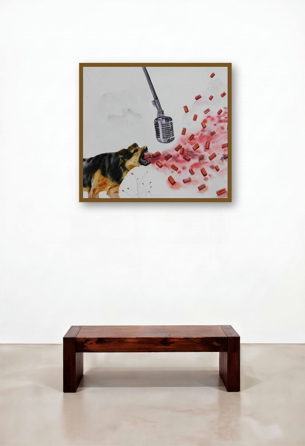 Barking Dog Seldom Bite (Barking Up the Wrong Tree) by artist Pranita Das displayed in a Contemporary Luxury Executive Office