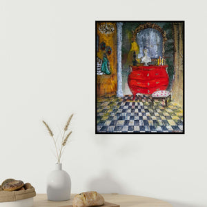 Sheetal Singh's 'Baroque 15' painting visualized above a sofa in a contemporary room.