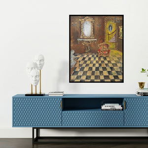 'Baroque 3' painting by Sheetal Singh shown on a wall in a furnished room.