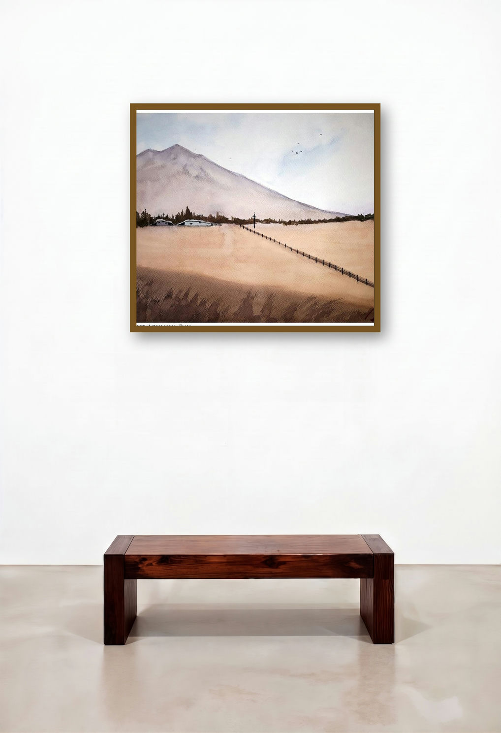 Barren Landscape (Solitude Under the Mountain) by artist Arunava Ray displayed in a Elegant Hallway