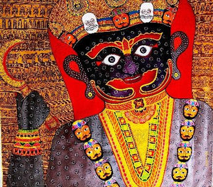 Basanti Ii (Divine Protector) by Meenakshi Jha Banerjee, Original Acrylic Figurative Painting on Canvas, Medium Horizontal Wall Art