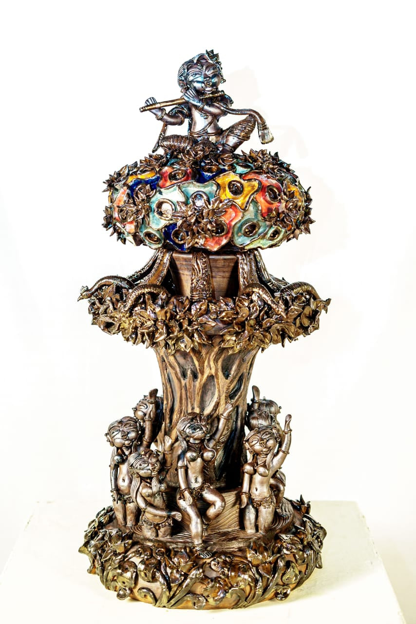 Bastrachori' religious Ceramic sculpture by artist Narottam Das, 34x15 inch, on ceramic