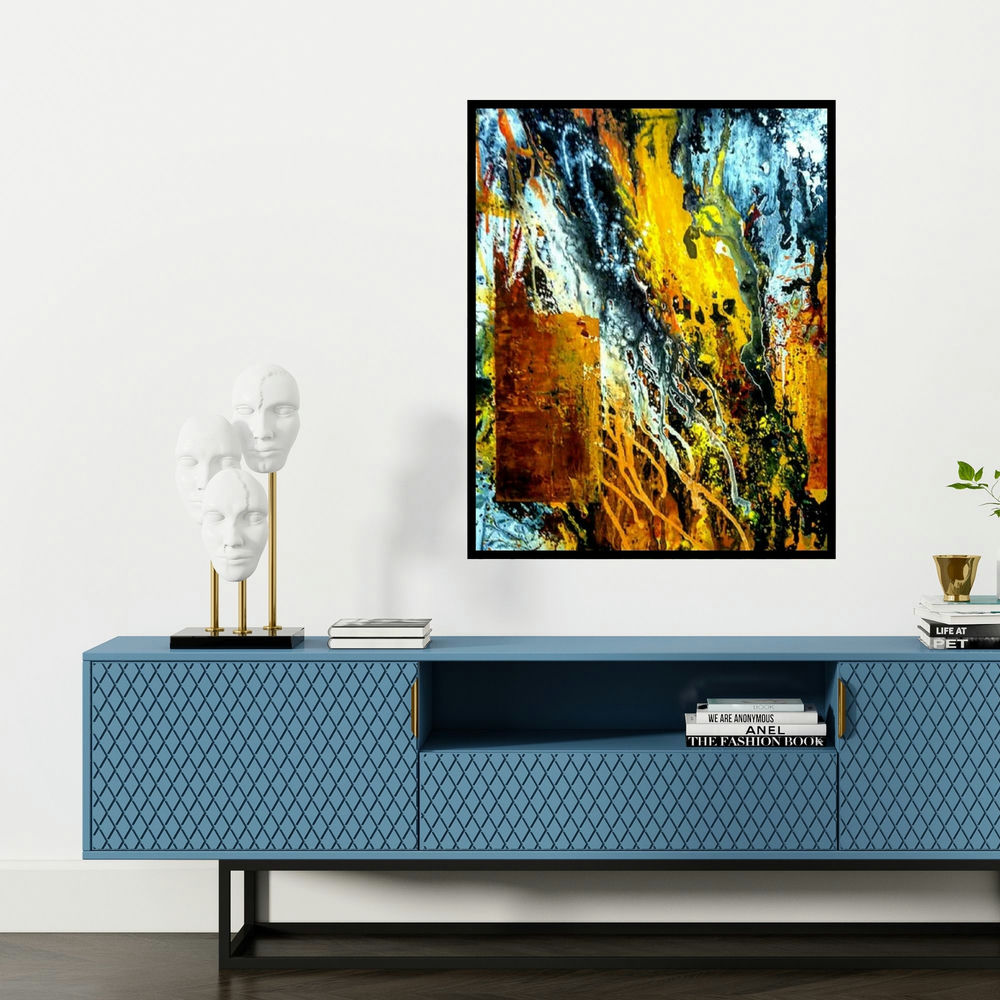 'Battle Field' painting by Kartikey Sharma shown on a wall in a furnished room.