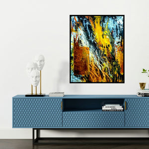 'Battle Field' painting by Kartikey Sharma shown on a wall in a furnished room.