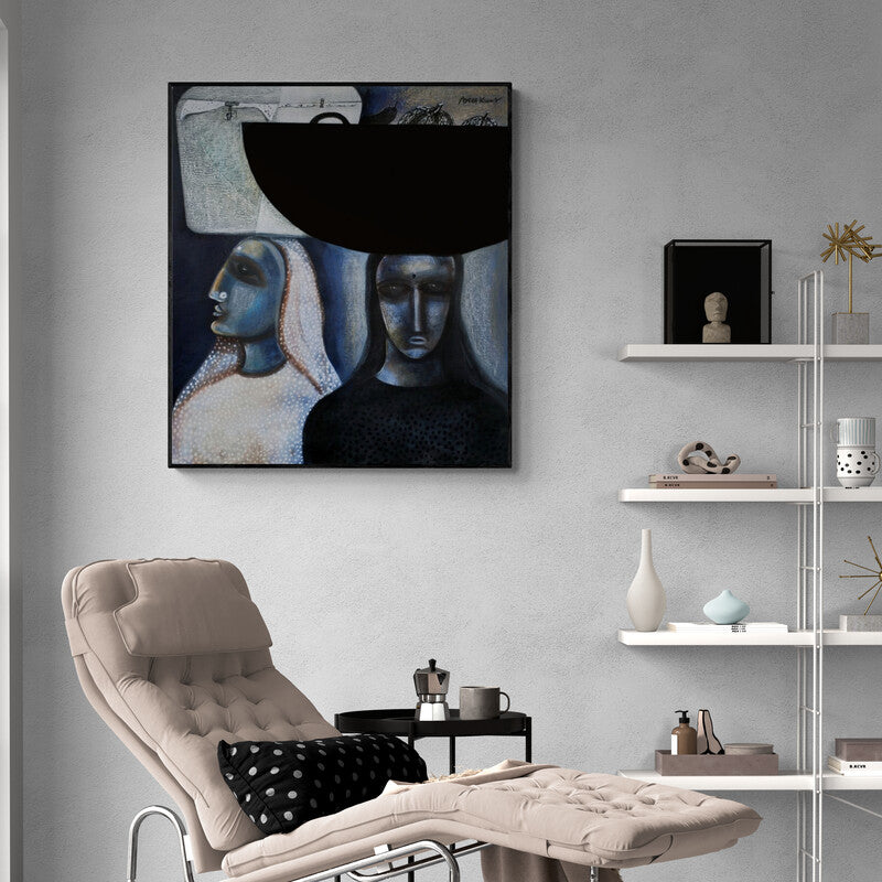 In-situ view of Arun K Mishra's 'Bazar' painting in a room