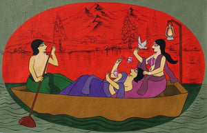 Beau (A Serene Journey) by Chetan Katigar, Original Acrylic Figurative Painting on Canvas, Medium Horizontal Wall Art