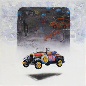 Figurative acrylic charcoal painting titled 'Beautiful Memory 8', 36x36 inches, by artist Ramchandra Kharatmal on Paper