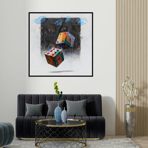 Ramchandra Kharatmal's 'Beautiful Memory 9' painting visualized above a sofa in a contemporary room.
