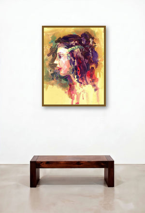 Beauty 02 (Contemplative Gaze) by artist Raviraj Kumbhar displayed in a Scandinavian Bedroom