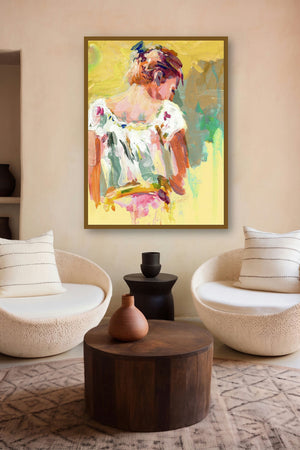 Beauty 04 (Golden Hues) by artist Raviraj Kumbhar displayed in a Luxury gallery