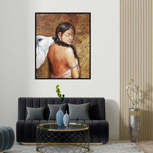 'Beauty 2 (Beauty)' painting by Jiban Biswas shown on a wall in a furnished room.