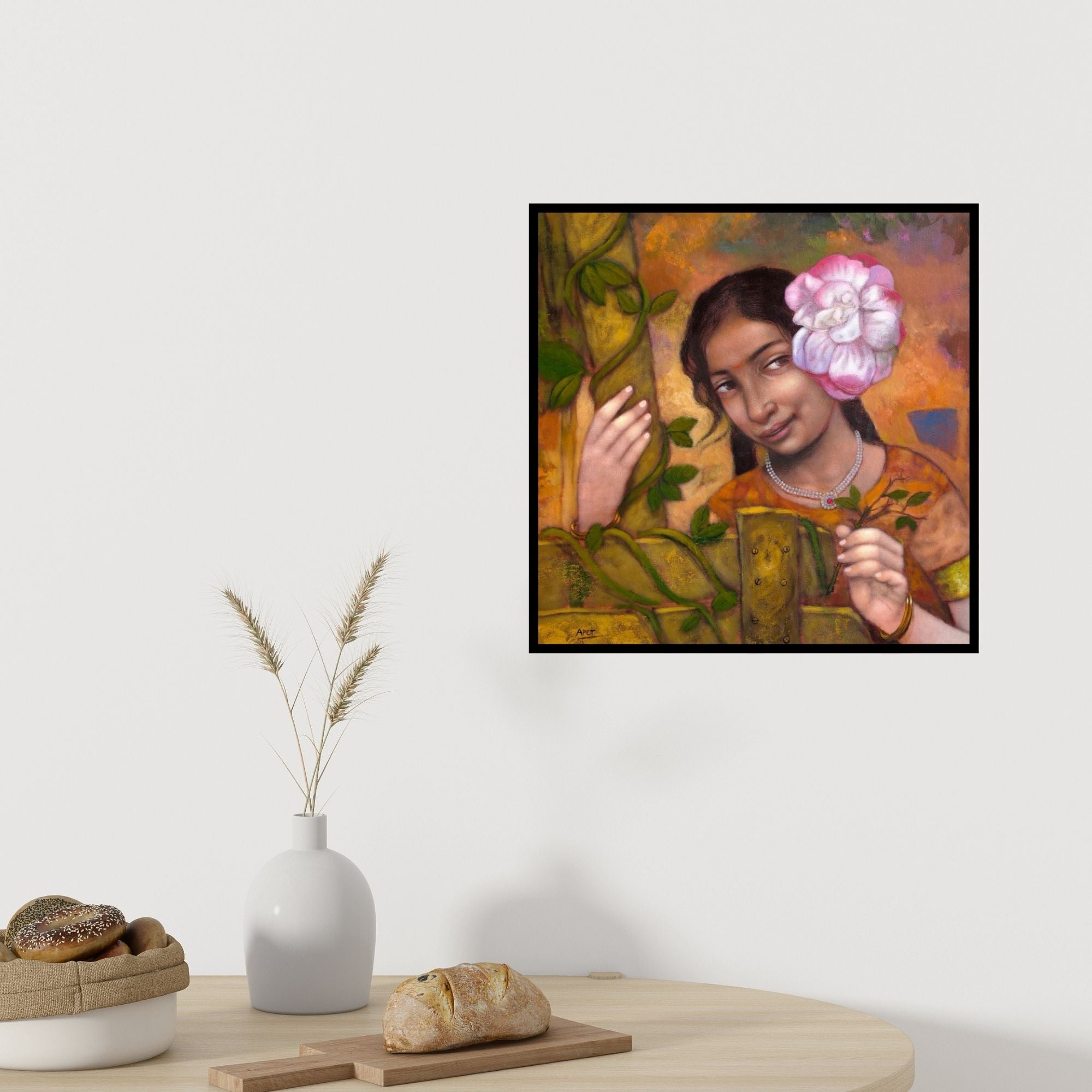 In-situ view of Apet Pramod's 'Beauty (Golden Hour)' painting in a room