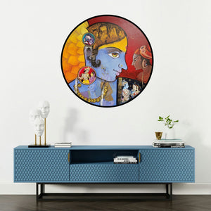 'Beauty (Radha Krishna Eternal Love)' painting by Sachin Kharat shown on a wall in a furnished room.