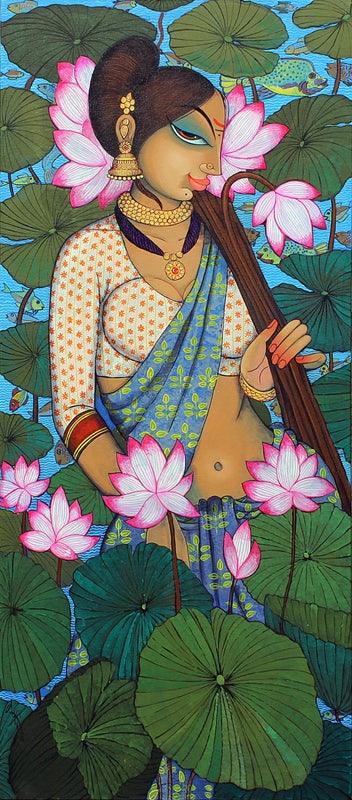 Beauty And Lotus 1 Painting by Varsha Kharatamal | ArtZolo.com