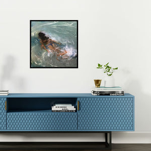 Preview of 'Beauty Beneath The Water' Painting by Surabhi Gulwelkar shown on a wall in a furnished room.