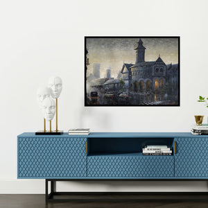 Preview of 'Beauty Of Dark (Twilight Echoes)' Painting by Atul Gendle shown on a wall in a furnished room.