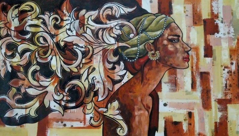 Figurative acrylic painting titled 'Beauty Is In The Mind', 28x46 inches, by artist Suruchi Jamkar on Canvas