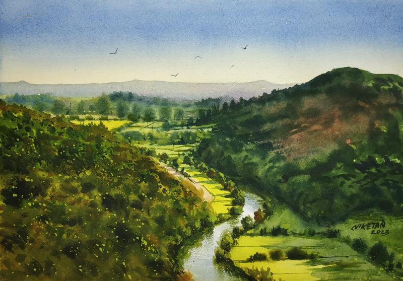 Nature watercolor painting titled 'Beauty of Nature', 12x8 inches, by artist Niketan Bhalerao on Paper