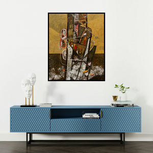 Chandra Bhushan Srivastava's 'Beauty Of Nature (The City Transformed)' painting visualized above a sofa in a contemporary room.