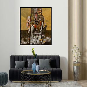 'Beauty Of Nature (The City Transformed)' painting by Chandra Bhushan Srivastava shown on a wall in a furnished room.