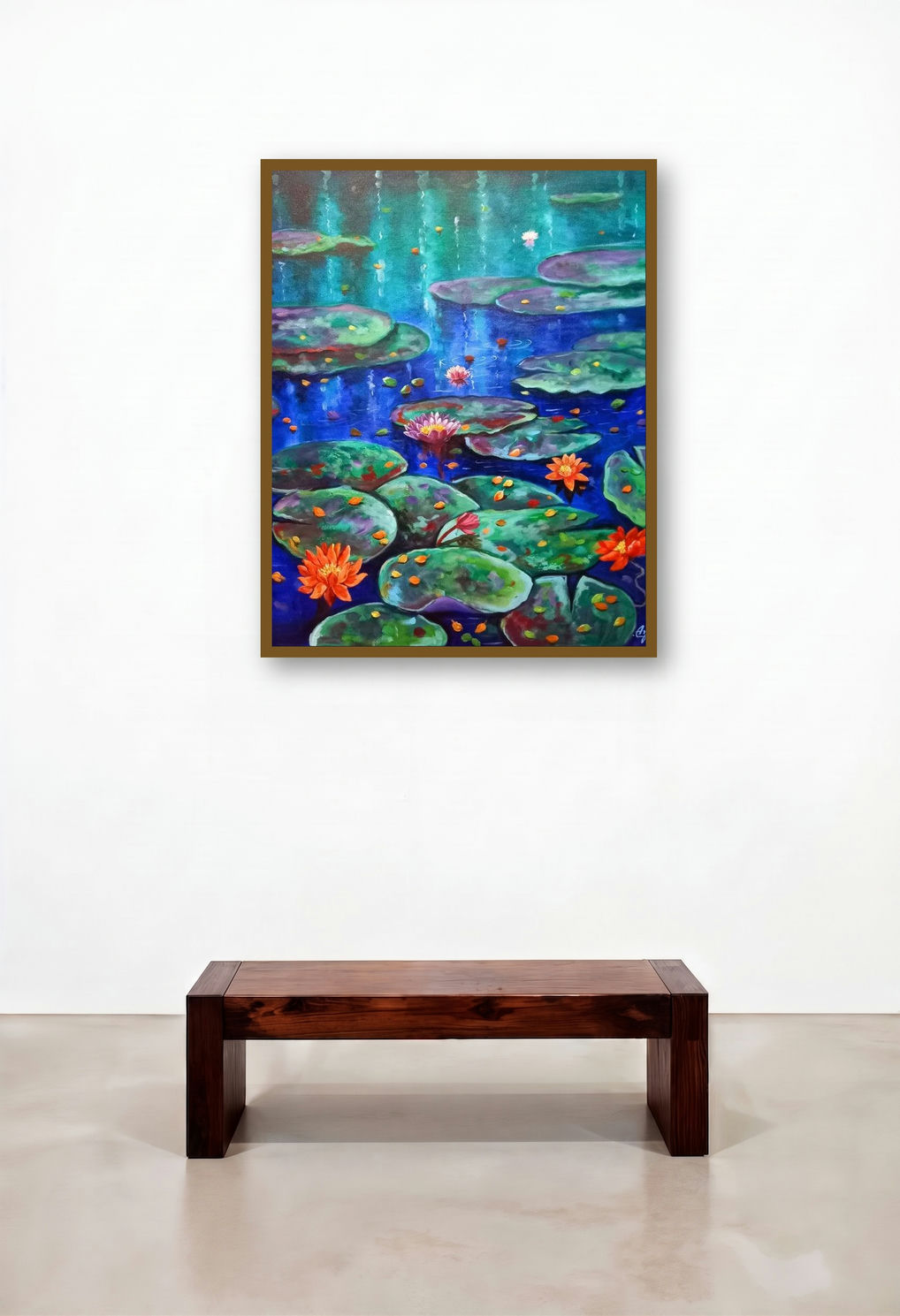 Beauty Of Nature 9 (Serene Water Lilies) by artist Arjun Das displayed in a Elegant Dining Room