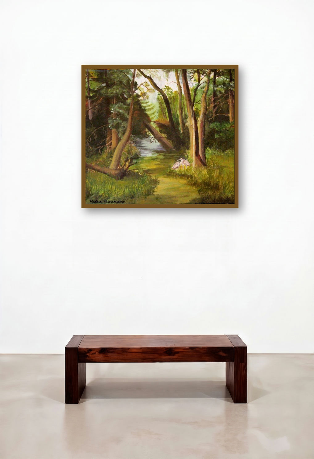Beauty Of Nature (Whispering Trees) by artist Madhuri Parthasarathy displayed in a Minimalist Reception Area