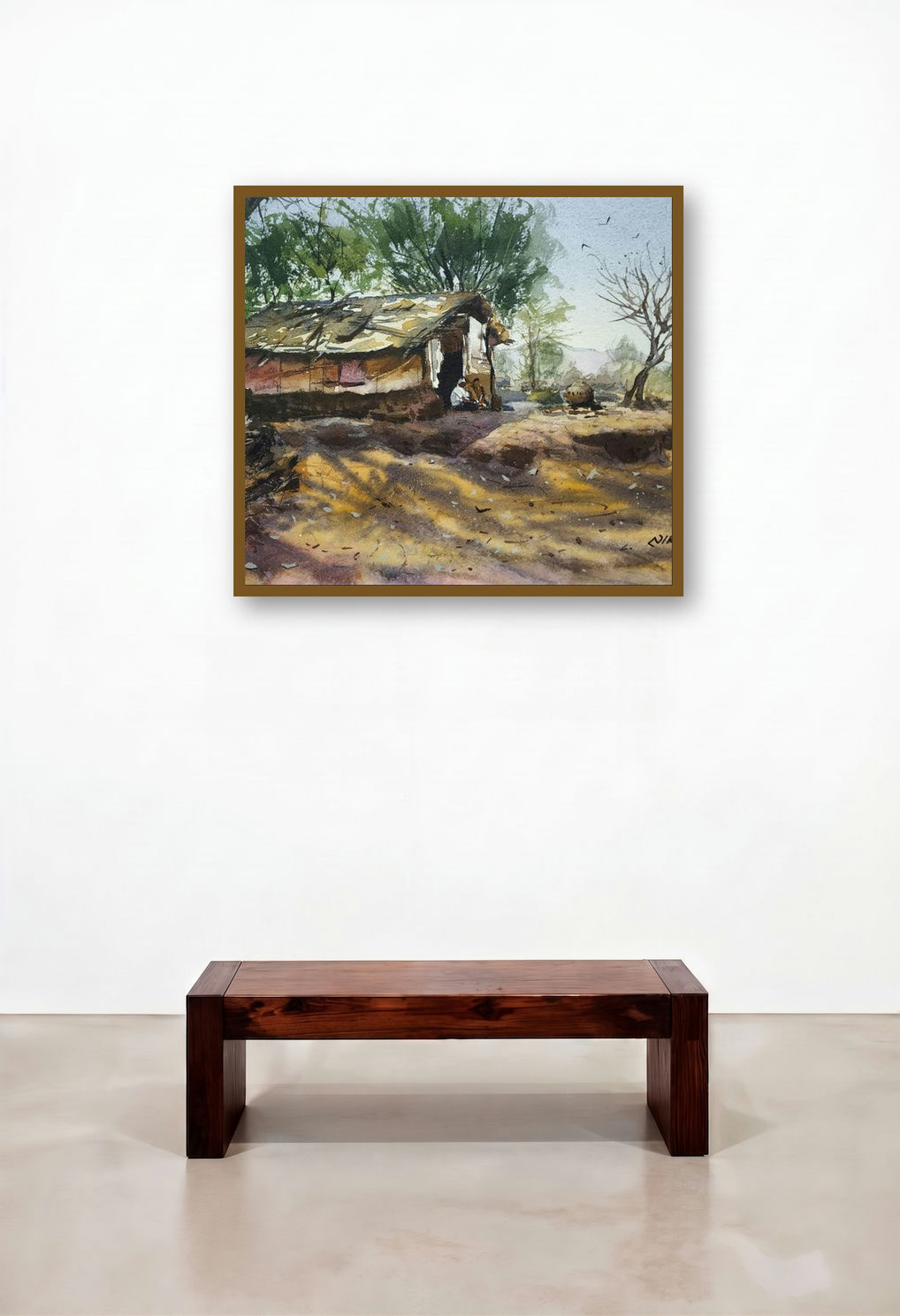 Beauty Of Rural House (Rural Solitude**) by artist Niketan Bhalerao displayed in a Transitional Library