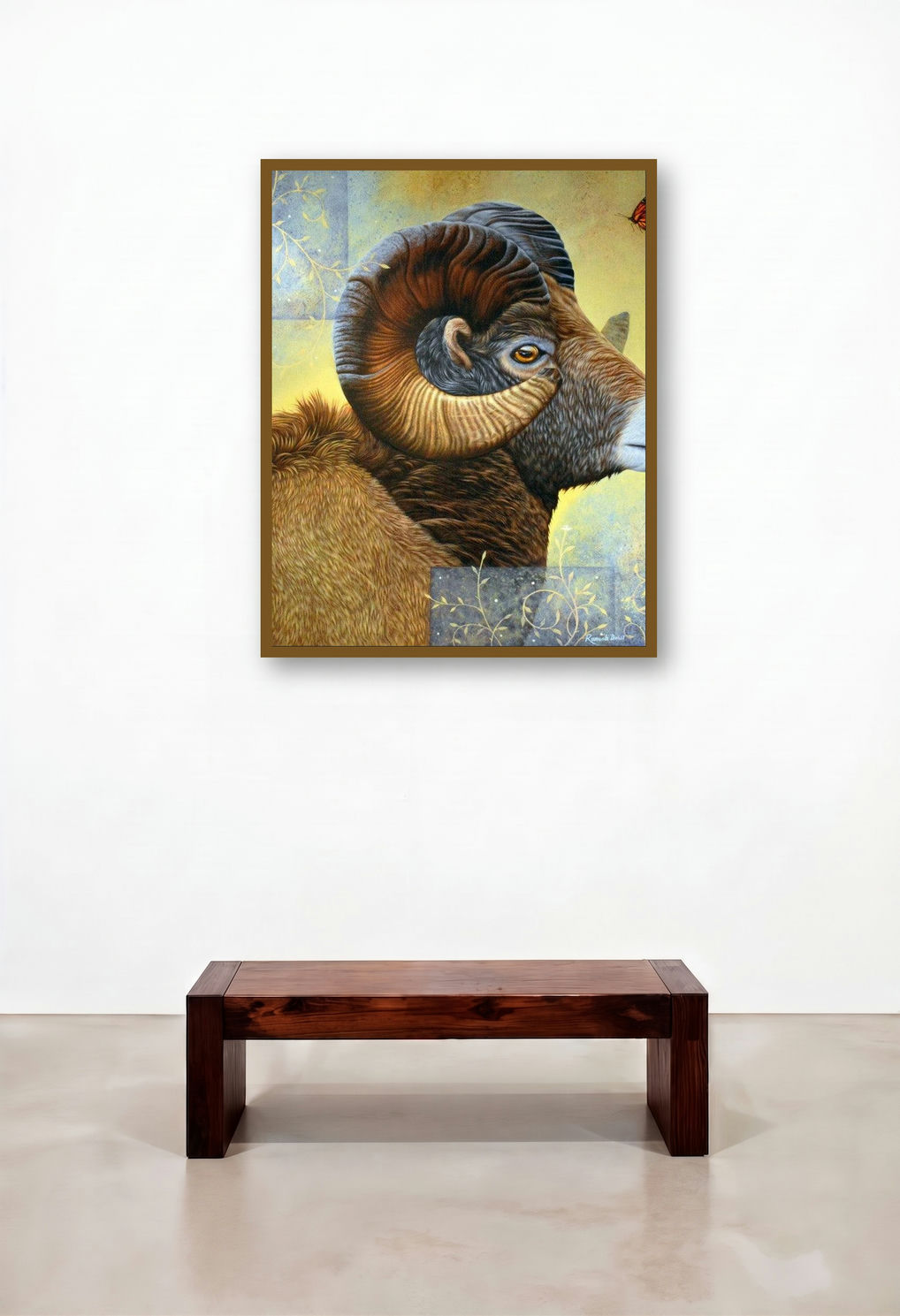 Beauty Of Wildlife 1 (Bighorn Majesty) by artist Ramesh Das displayed in a Japandi Home Office