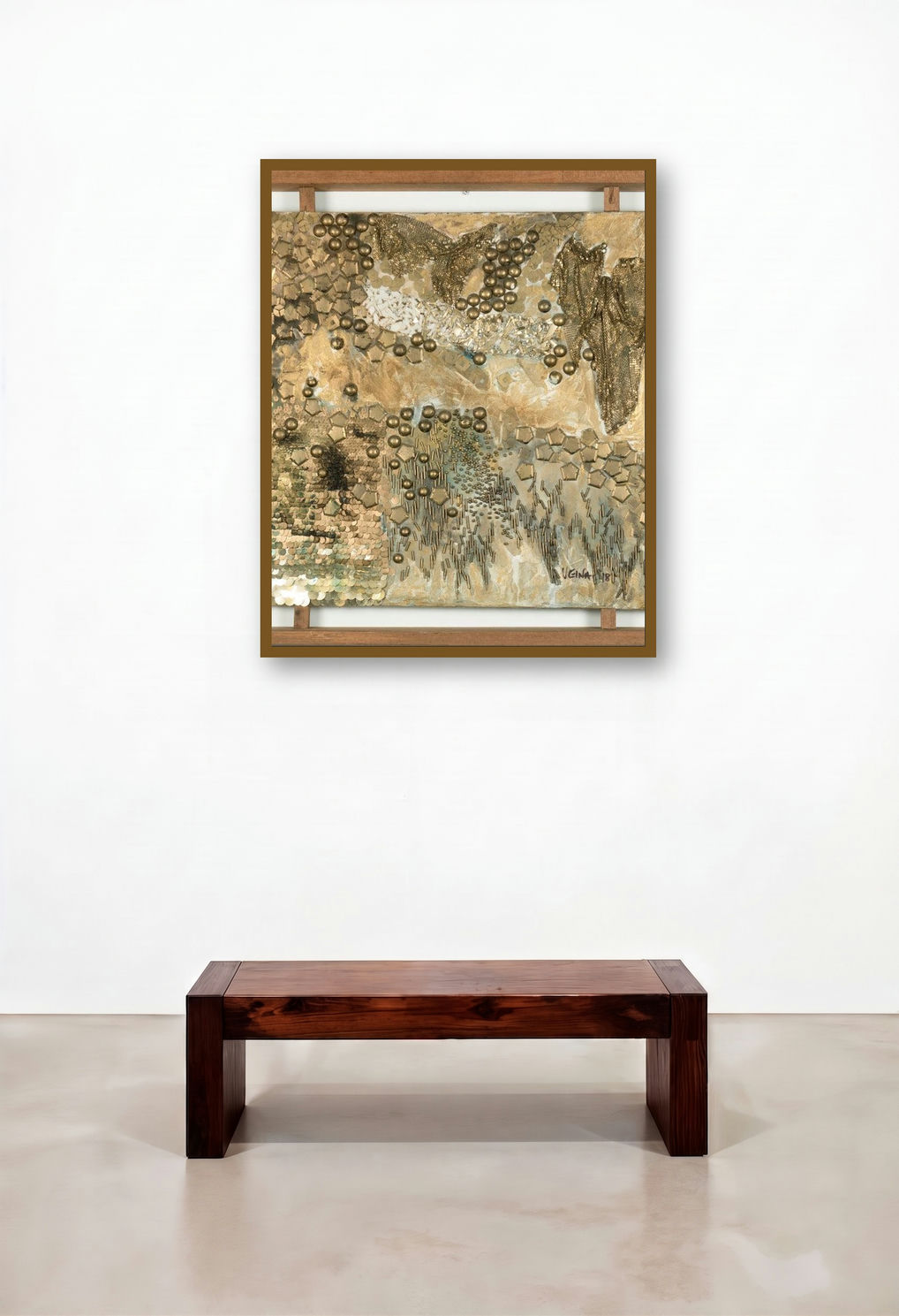 Bedrock (Golden Reverie) by artist Veena Advani displayed in a Luxury Living Room