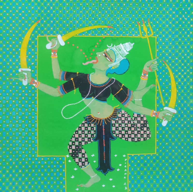 'Beejlate' religious mixed-media painting by artist Yojana Dehankar, 12x12 inch, on paper