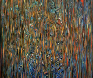 Behind The Soul (The Collective Gaze) by Thambi Sankaran, Original Acrylic Contemporary Painting on Canvas, Medium Square Wall Art