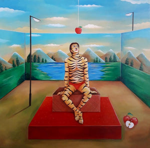 Fantasy acrylic painting titled 'Behrupiya Desire', 36x36 inches, by artist Anand Kumar on Canvas