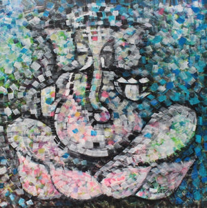 Belief 2016 (Ganesha in Blue) by Sarang Singla, Original Acrylic Religious Painting on Canvas, Medium Square Wall Art