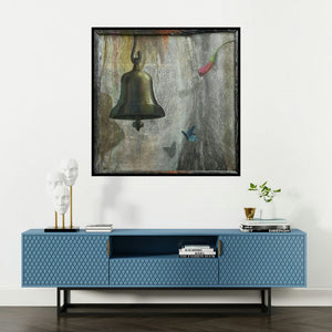 'Bell 2' painting by Gopal Pardeshi shown on a wall in a furnished room.