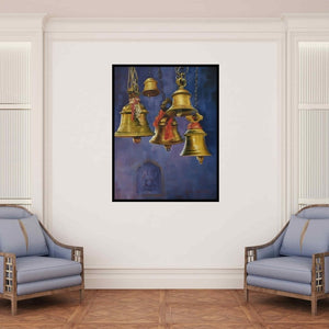 In-situ view of Kamal Rao's 'Bells And Ganesha Ii (Temple Bells)' painting in a room